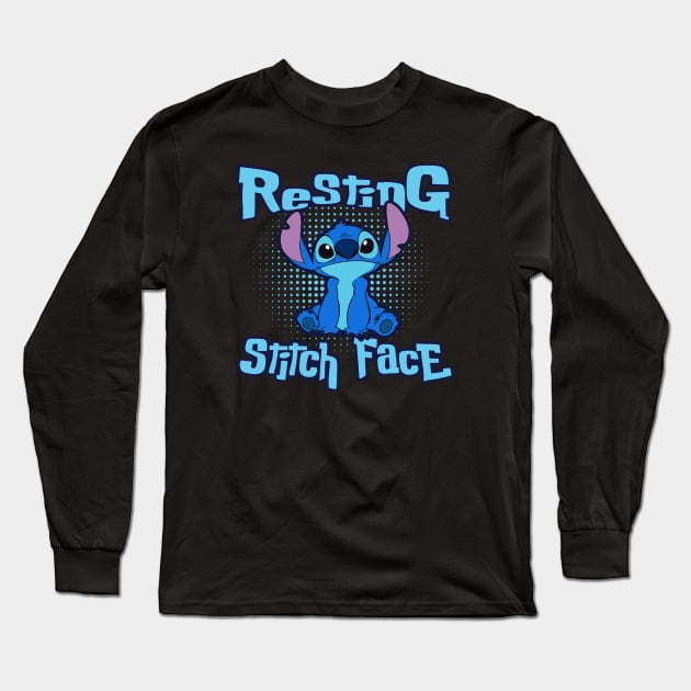 Resting Stitch Face Long Sleeve T-Shirt by Alema Art